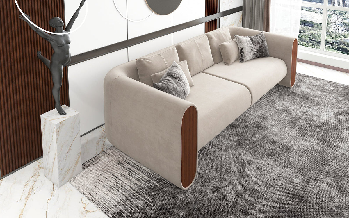 Light beige Chanel fabric sofa 300x90x43 cm Sofas & Loveseats| Oak
