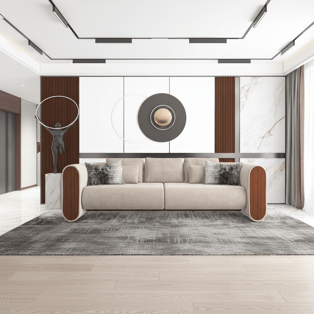 Light beige Chanel fabric sofa 300x90x43 cm Sofas & Loveseats| Oak
