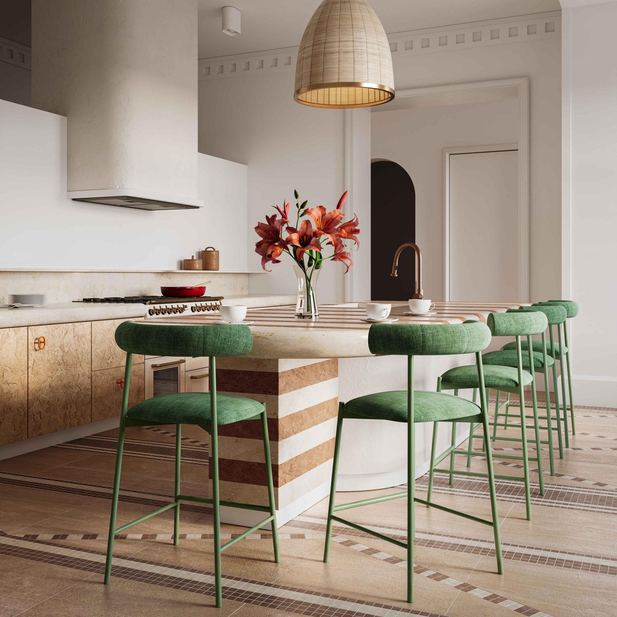 Liliana Forest Green Performance Velvet Counter Stool Stools| TOV