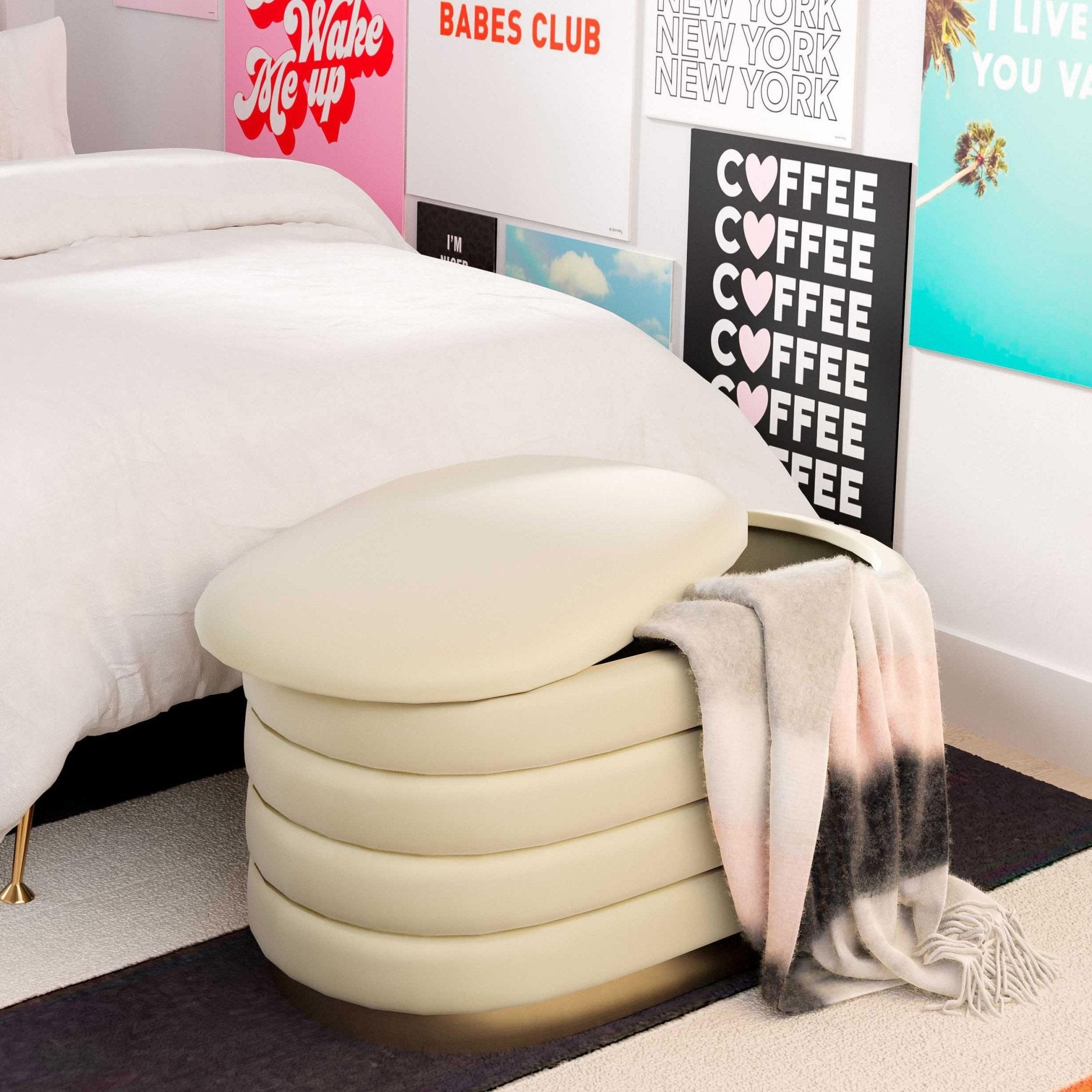 Lillian Cream Velvet Storage Bench Benches| TOV