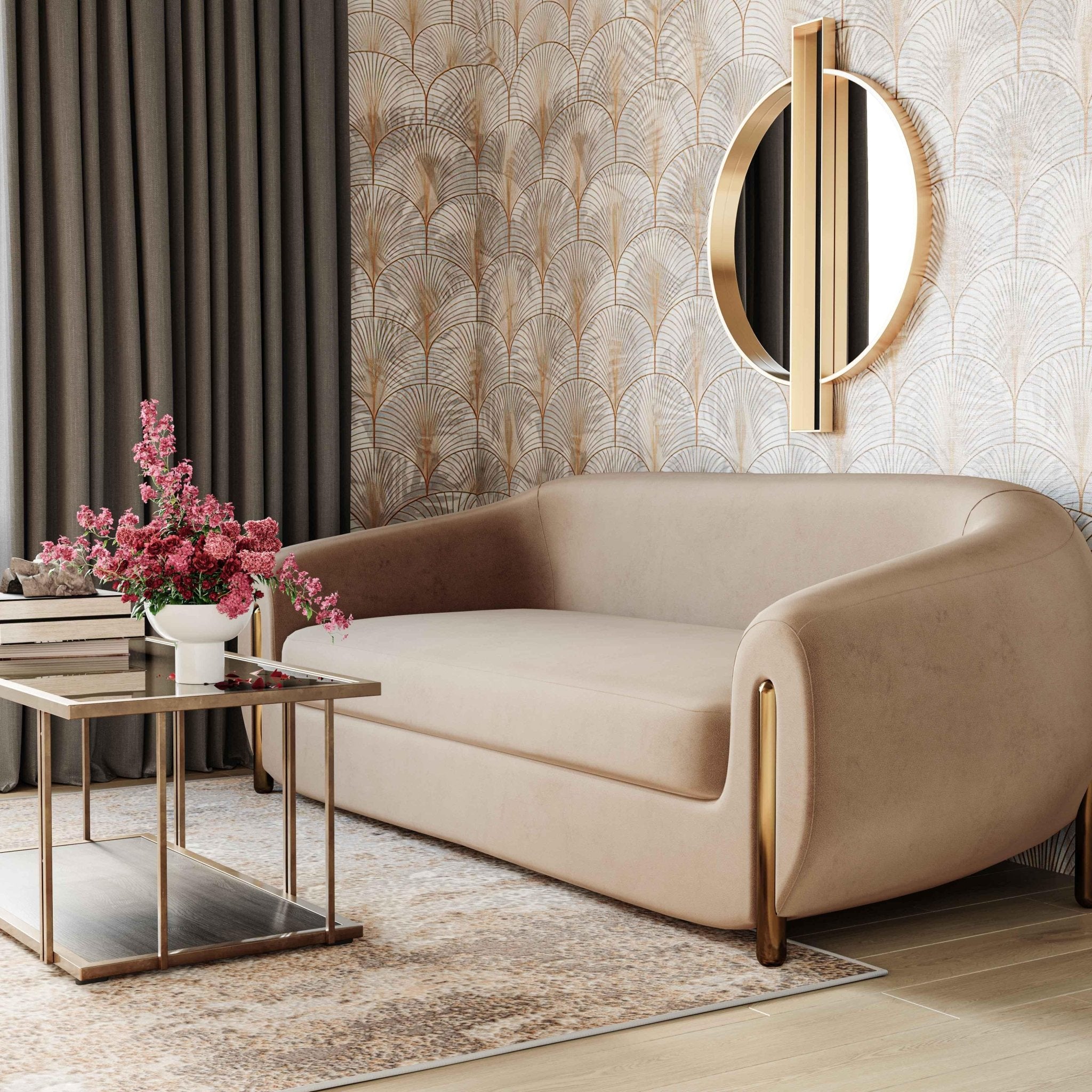 Lina Cafe Au Lait Brown Velvet Sofa Sofas & Loveseats| TOV
