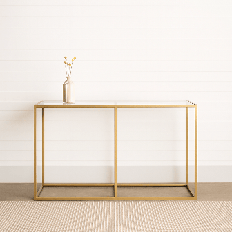 Line Rectangular Gold Console Table Glass - Al Rugaib Furniture