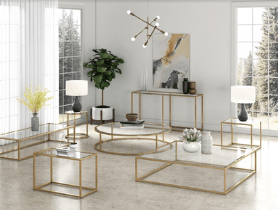 Line Rectangular Gold Console Table Glass - Al Rugaib Furniture