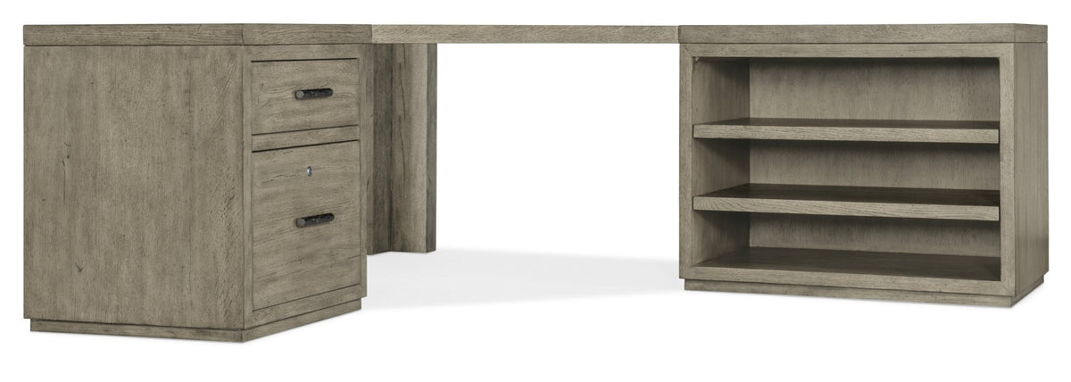 Linville Falls Corner Desk with File and Open Desk Cabinet Office Desks| Hooker