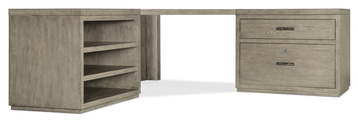 Linville Falls Corner Desk with Lateral File and Open Desk Cabinet Office Desks| Hooker