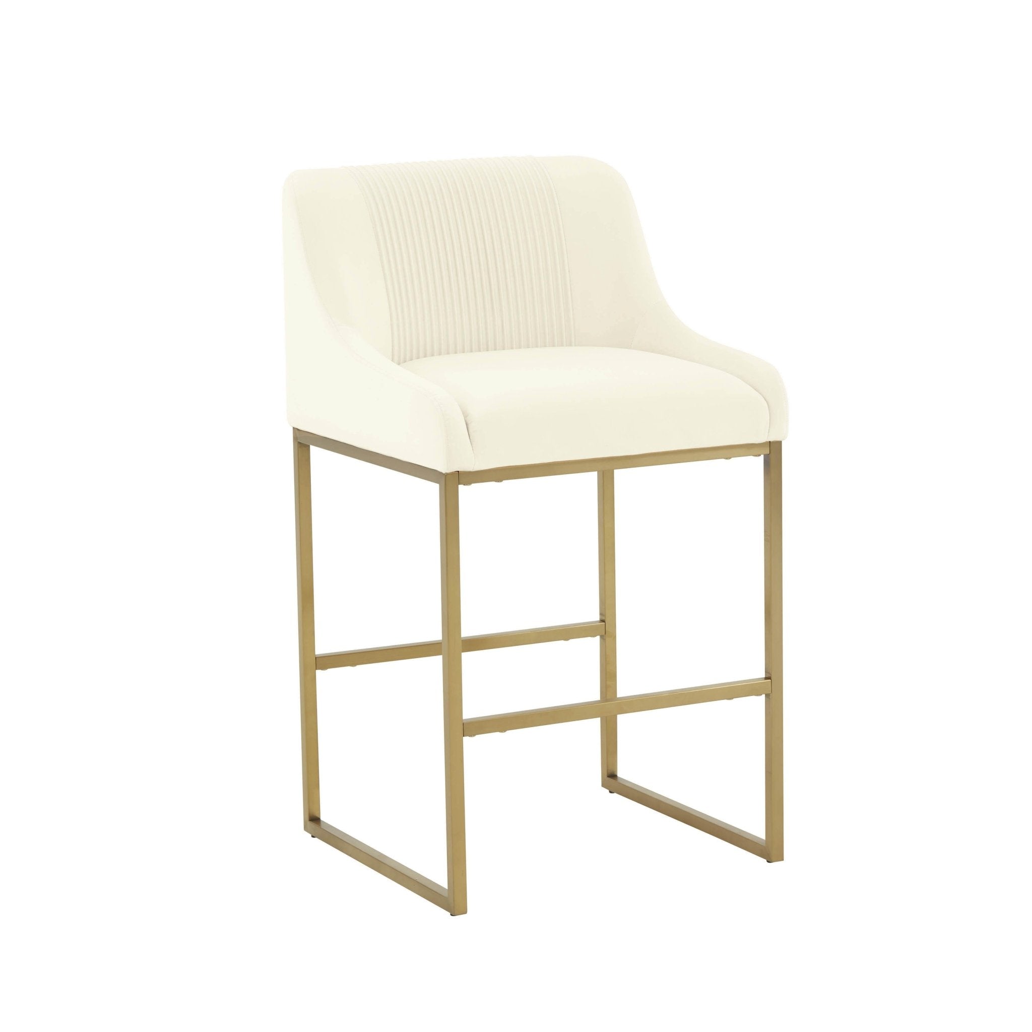 Lisa Cream Pleated Velvet Counter Stool Stools| TOV
