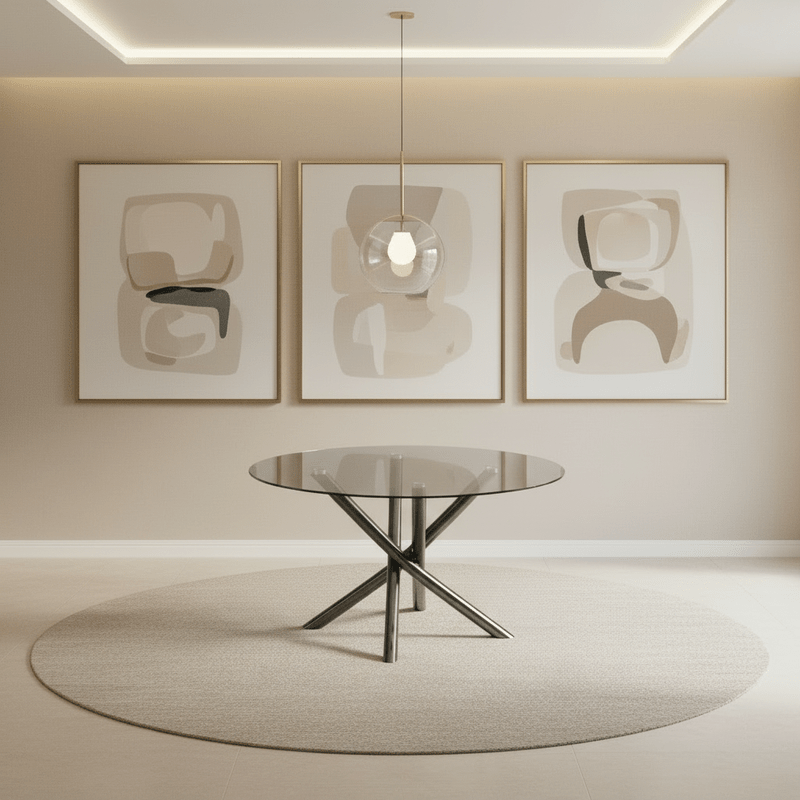 Livia Round Black Glass Dining Set – Table + 6 Chairs – Modern design with a refined hotel-style touch Dining Set| Otath