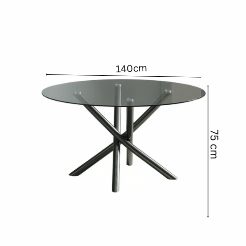 Livia Round Black Glass Dining Set – Table + 6 Chairs – Modern design with a refined hotel-style touch Dining Set| Otath