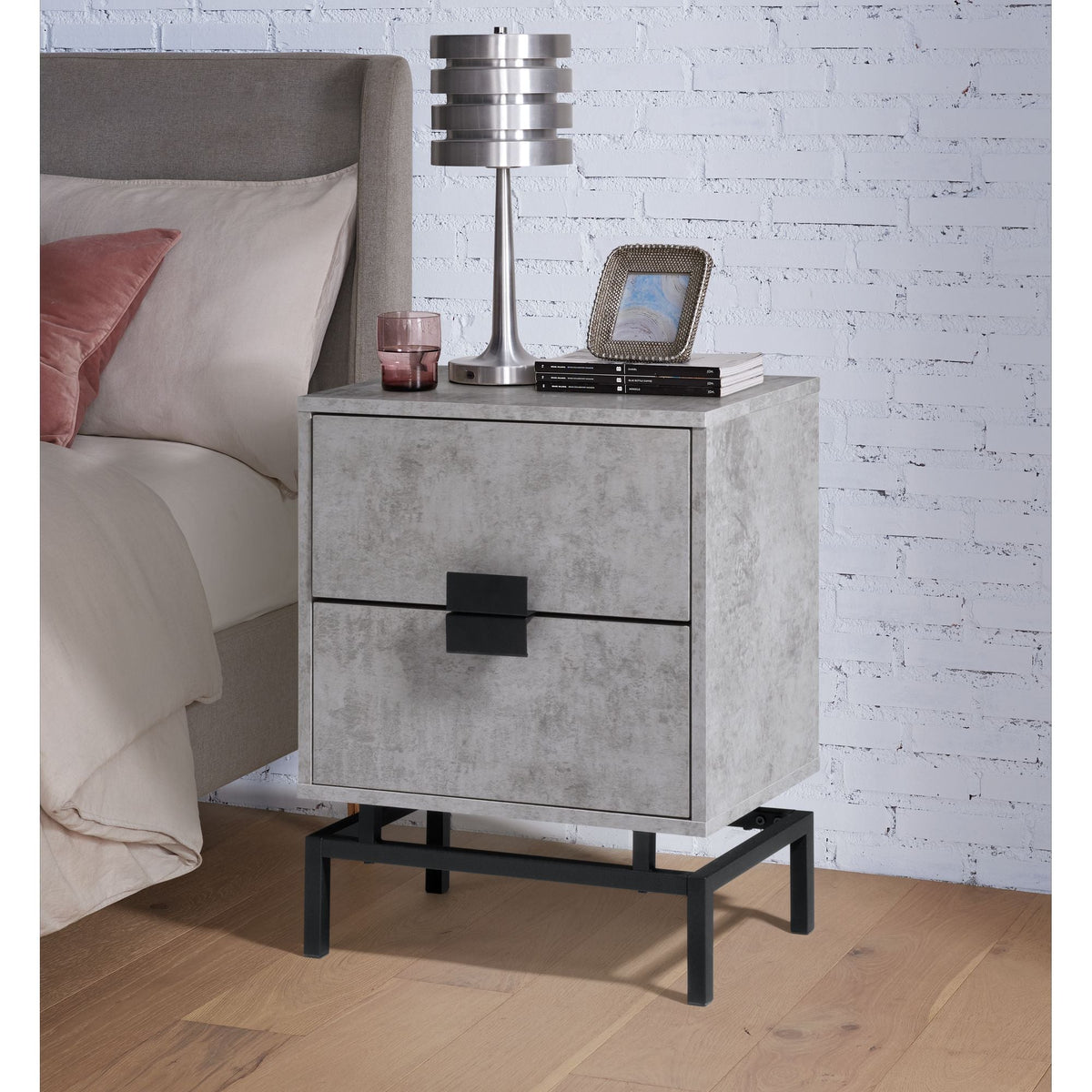 Lola Accent Nightstand with Cement Top in Black Nightstands| ROOTS FURNITURE
