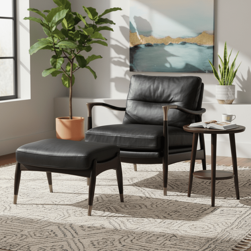 Lonut Black Accent Chair + Ottoman - Al Rugaib Furniture