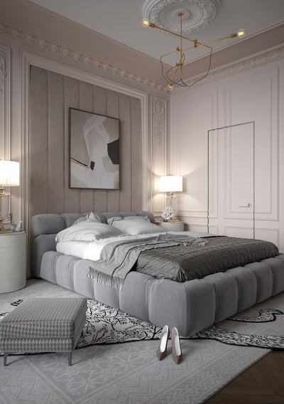Loren Upholstered Bed - Gray - Chanel Fabric - Size 180x200 cm - Al Rugaib Furniture