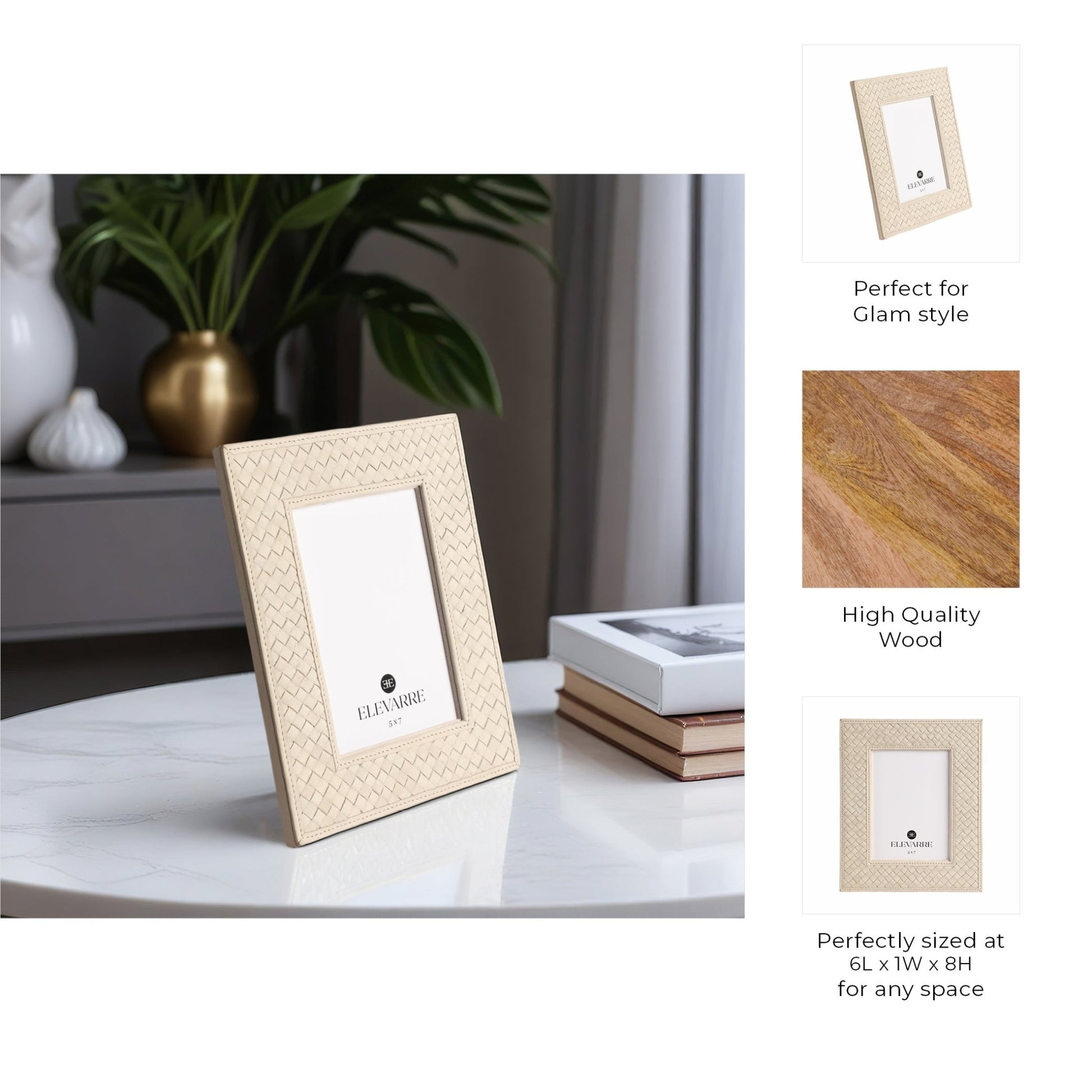 LUANDA LETHER 4X6" PHOTO FRAME, CREAM Table Decors| Sagebrook Home