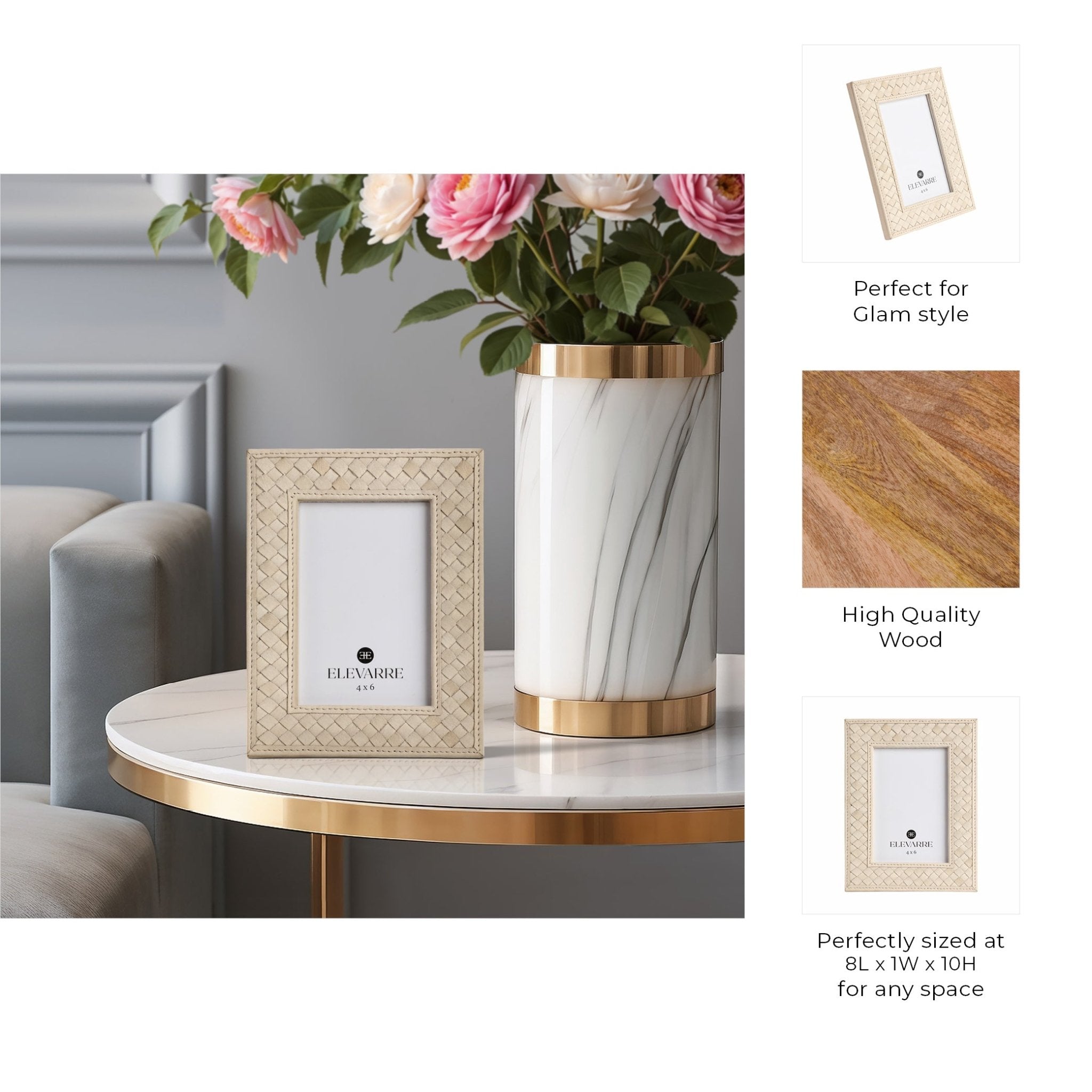 LUANDA LETHER 5X7 PHOTO FRAME, CREAM Table Decors| Sagebrook Home