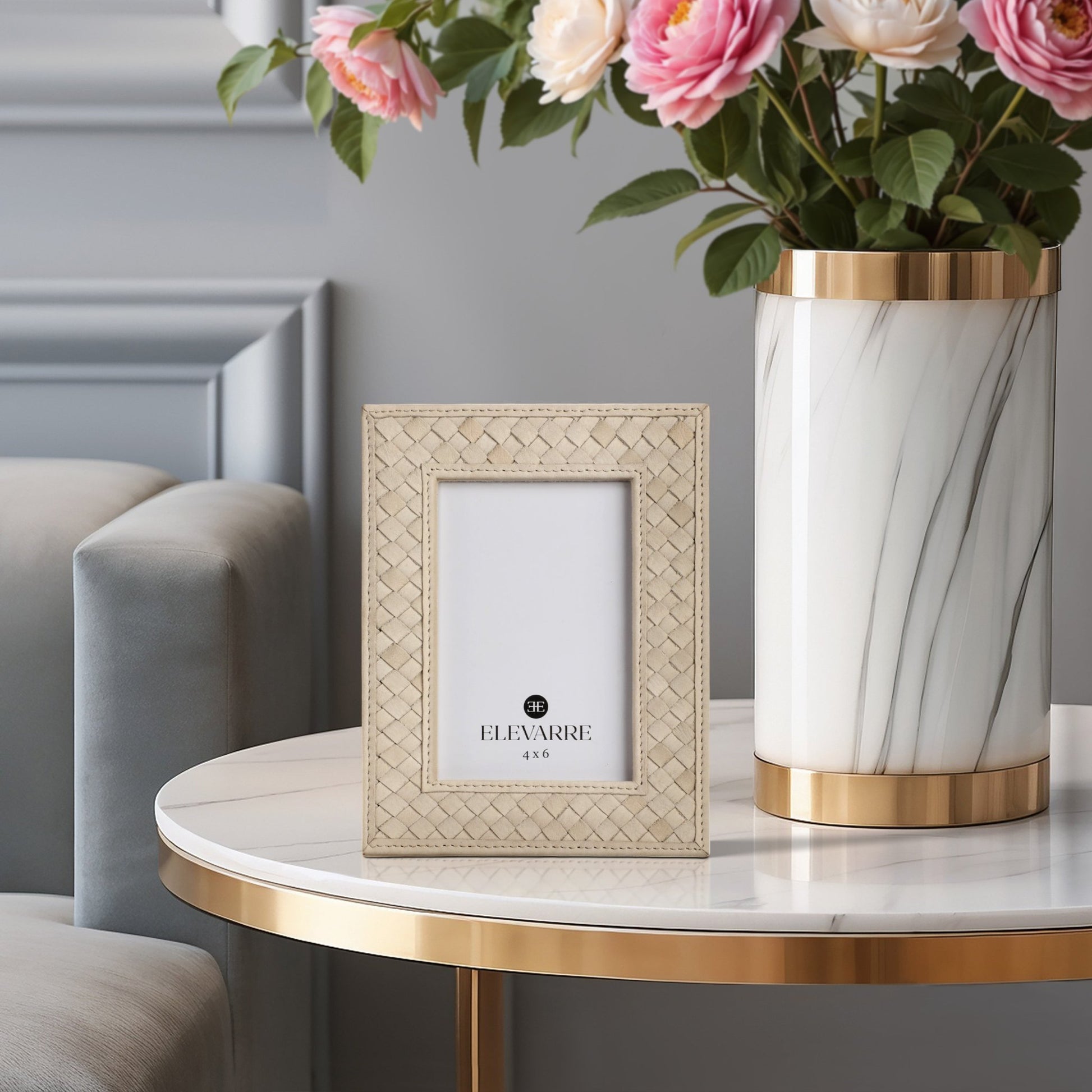 LUANDA LETHER 5X7 PHOTO FRAME, CREAM Table Decors| Sagebrook Home
