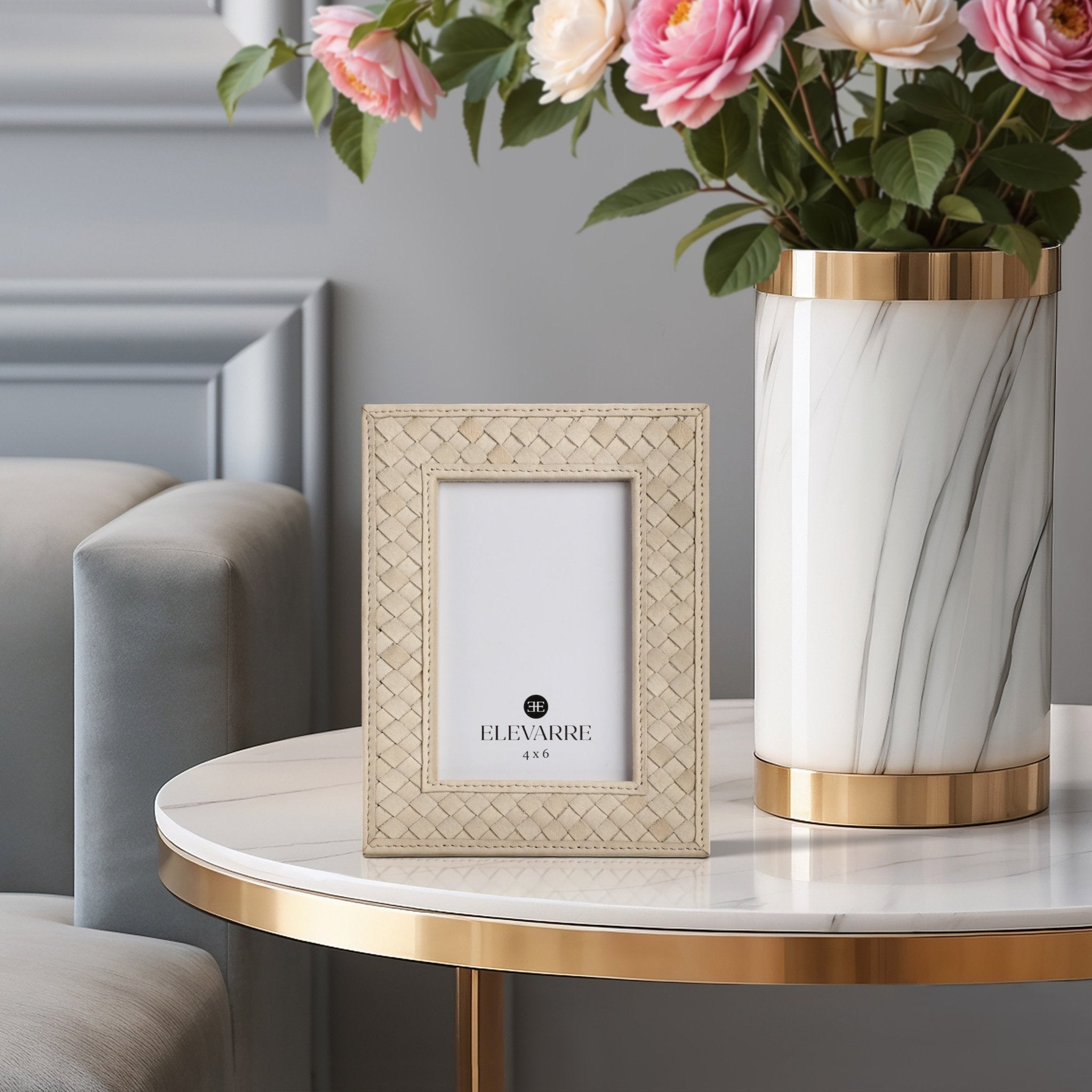 LUANDA LETHER 5X7 PHOTO FRAME, CREAM Table Decors| Sagebrook Home