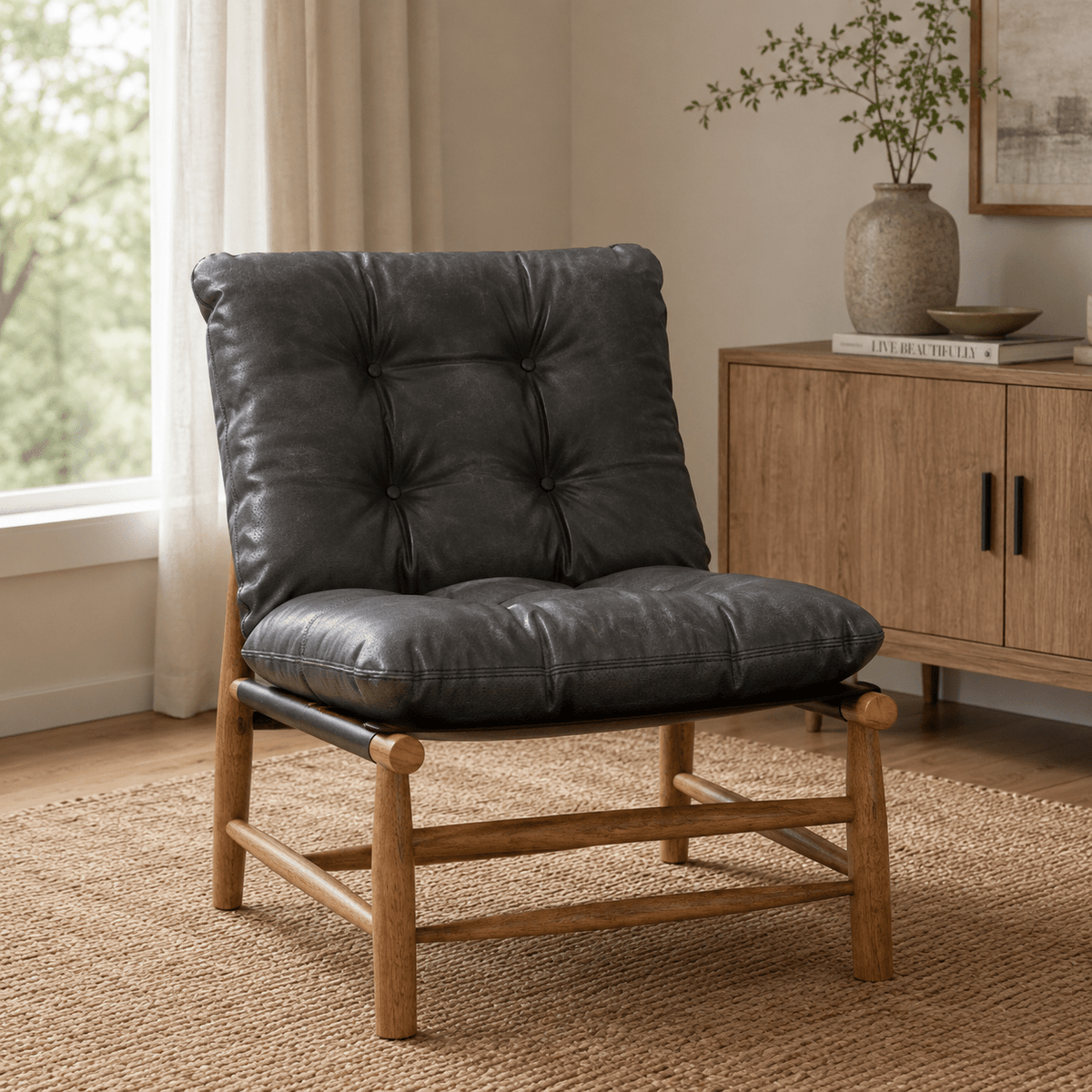 Luna Black Leather Accent Chair Chairs| Roots Furniture