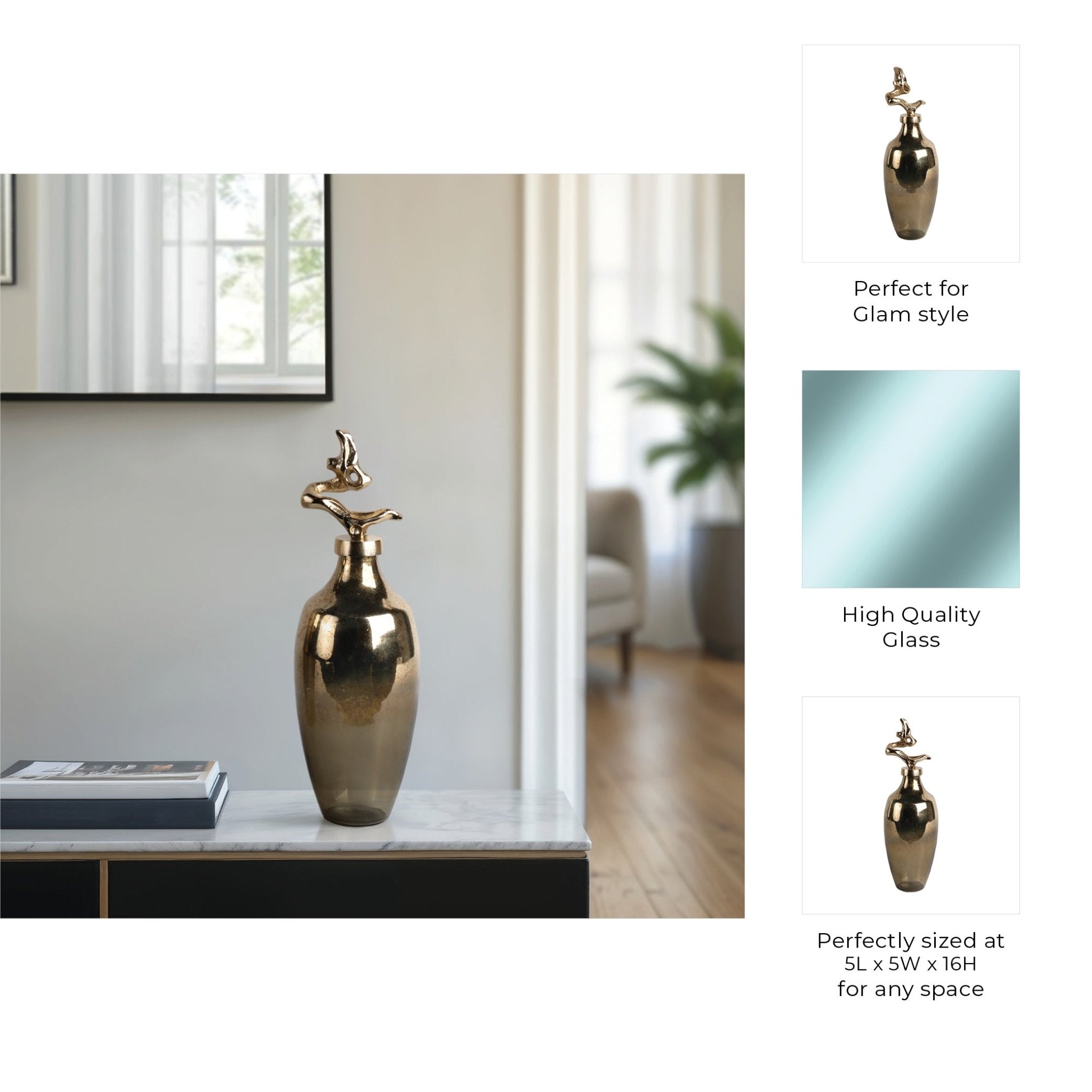 Lusaka Glass Bottle, Gold Vases and Jars| Sagebrook Home