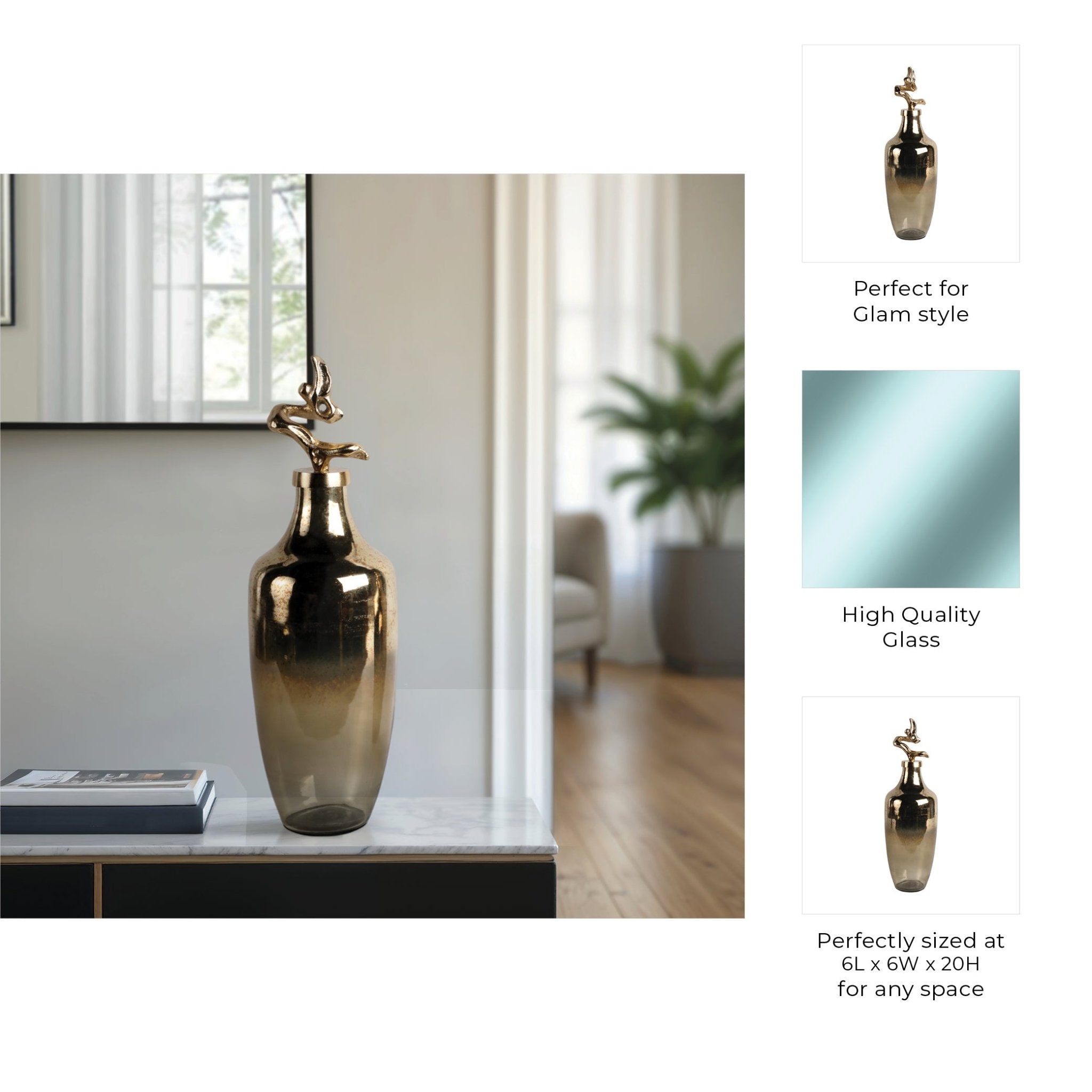 Lusaka Glass Bottle, Gold Vases and Jars| Sagebrook Home