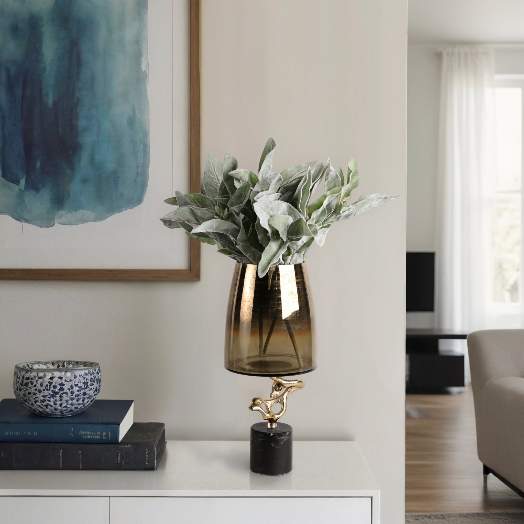 Lusaka Hurrican Glass W/stone Base, Gold Vases and Jars| Sagebrook Home