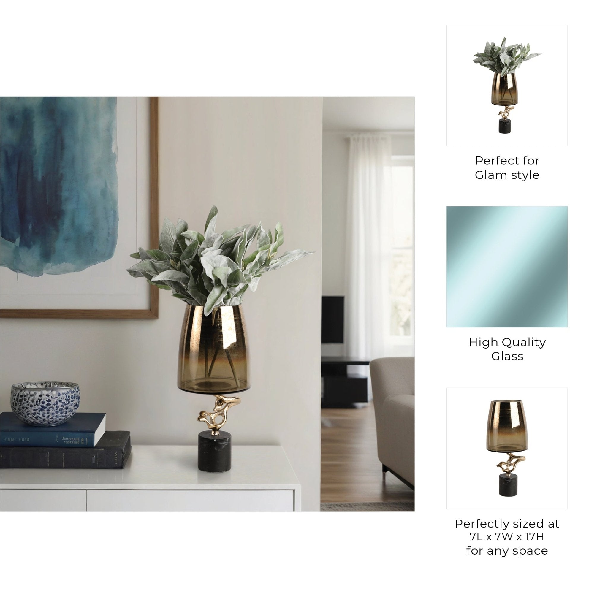 Lusaka Hurrican Glass W/stone Base, Gold Vases and Jars| Sagebrook Home