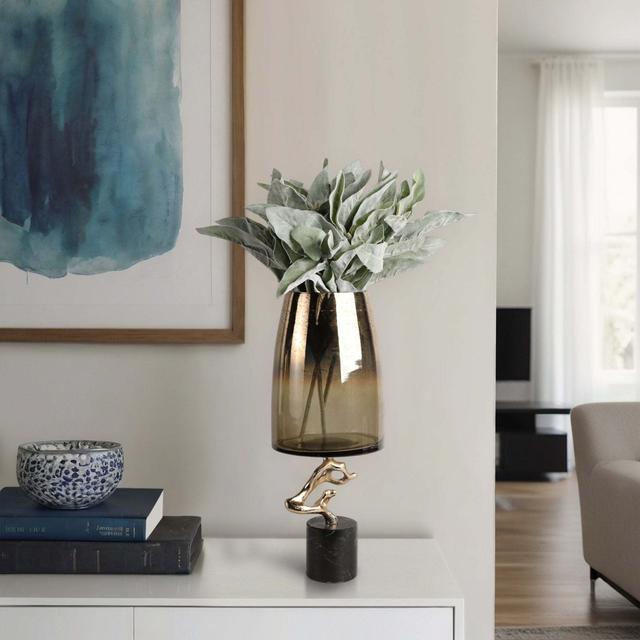 Lusaka Hurrican Glass W/stone Base, Gold Vases and Jars| Sagebrook Home