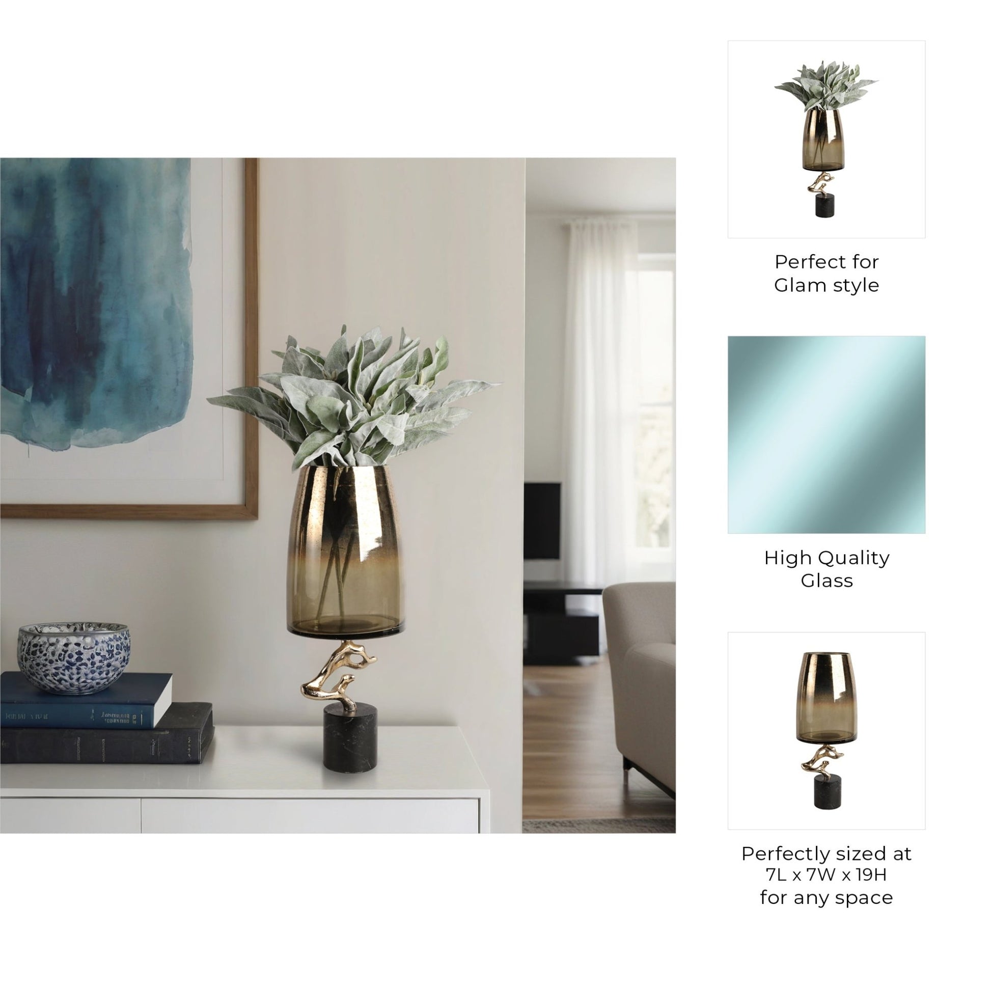 Lusaka Hurrican Glass W/stone Base, Gold Vases and Jars| Sagebrook Home