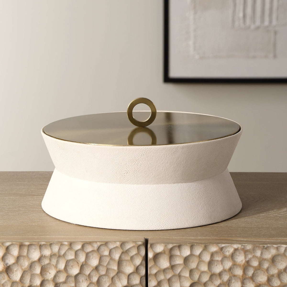Luxe White Shagreen Round Box Box| Uttermost