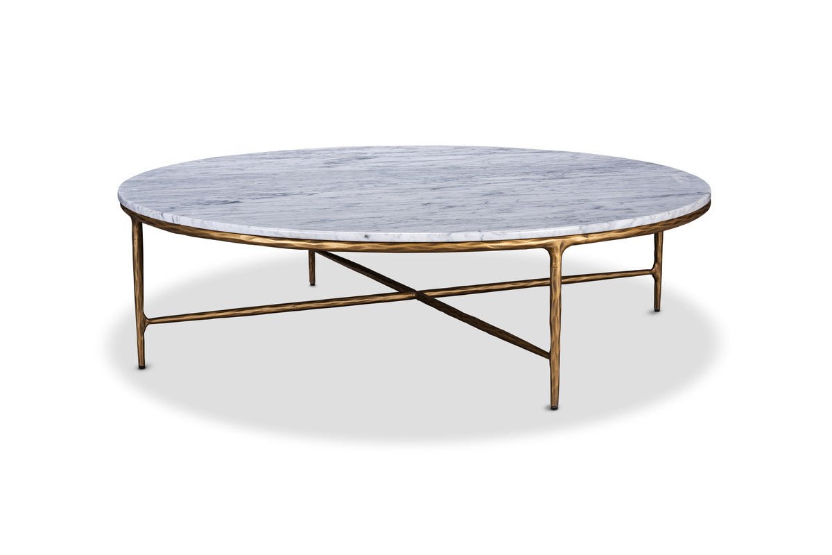 Round Gold Coffee Table with Marble Top