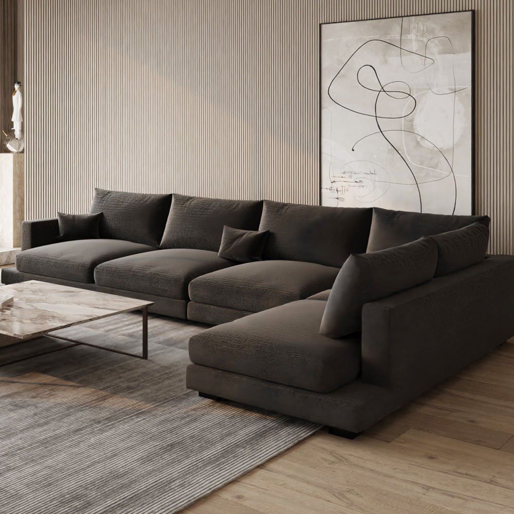 Luxurious L-Shape Sofa Linen and Swedish Wood By Alhome-a Sectionals| Alhome