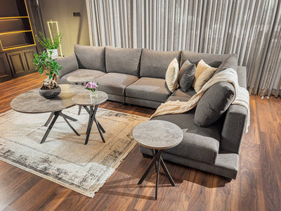 Luxurious L - Shape Sofa Linen and Swedish Wood By Alhome - a - Al Rugaib Furniture