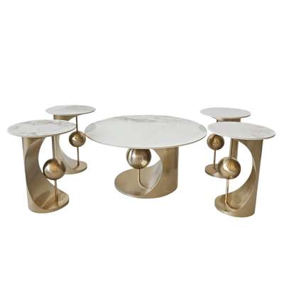 Luxury 5 - Piece Ceramic Coffee & Side Table Set – Golden Base - Al Rugaib Furniture