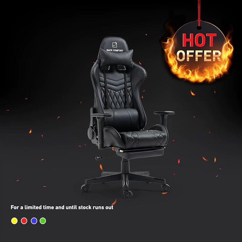 Luxury Gaming Chair with Reclining Backrest, Premium Leather, Neck and Foot Support - Al Rugaib Furniture