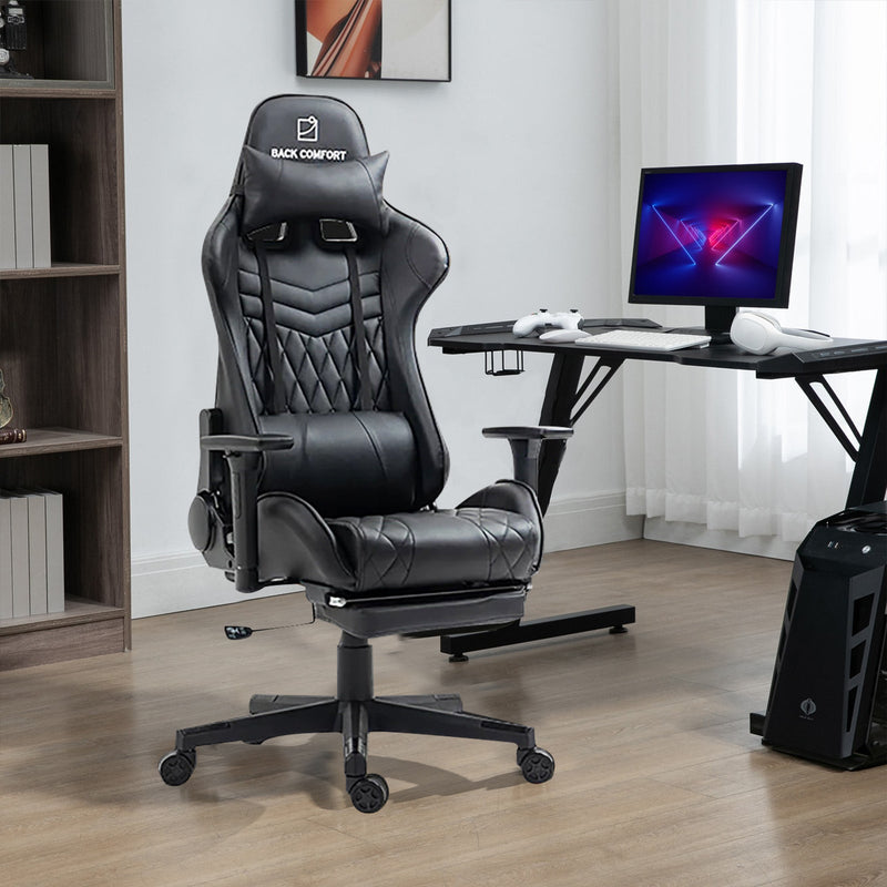 Luxury Gaming Chair with Reclining Backrest, Premium Leather, Neck and Foot Support - Al Rugaib Furniture