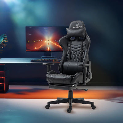 Luxury Gaming Chair with Reclining Backrest, Premium Leather, Neck and Foot Support - Al Rugaib Furniture