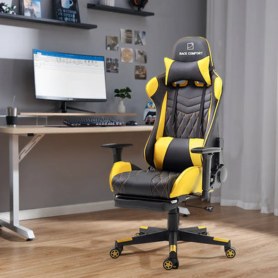 Luxury Gaming Chair with Reclining Backrest, Premium Leather, Neck and Foot Support - Al Rugaib Furniture