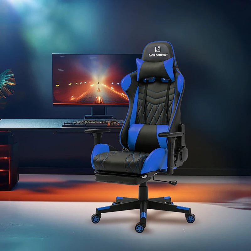 Luxury Gaming Chair with Reclining Backrest, Premium Leather, Neck and Foot Support - Al Rugaib Furniture