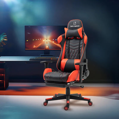 Luxury Gaming Chair with Reclining Backrest, Premium Leather, Neck and Foot Support - Al Rugaib Furniture