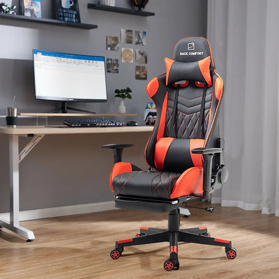 Luxury Gaming Chair with Reclining Backrest, Premium Leather, Neck and Foot Support - Al Rugaib Furniture