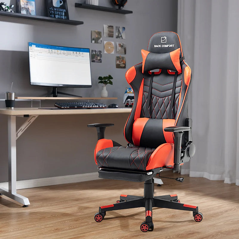 Luxury Gaming Chair with Reclining Backrest, Premium Leather, Neck and Foot Support - Al Rugaib Furniture