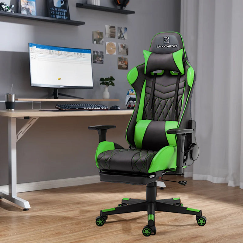 Luxury Gaming Chair with Reclining Backrest, Premium Leather, Neck and Foot Support - Al Rugaib Furniture