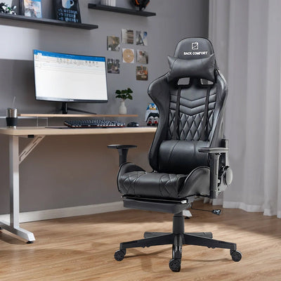 Luxury Gaming Chair with Reclining Backrest, Premium Leather, Neck and Foot Support - Al Rugaib Furniture