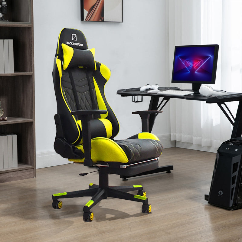 Luxury Gaming Chair with Reclining Backrest, Premium Leather, Neck and Foot Support - Al Rugaib Furniture