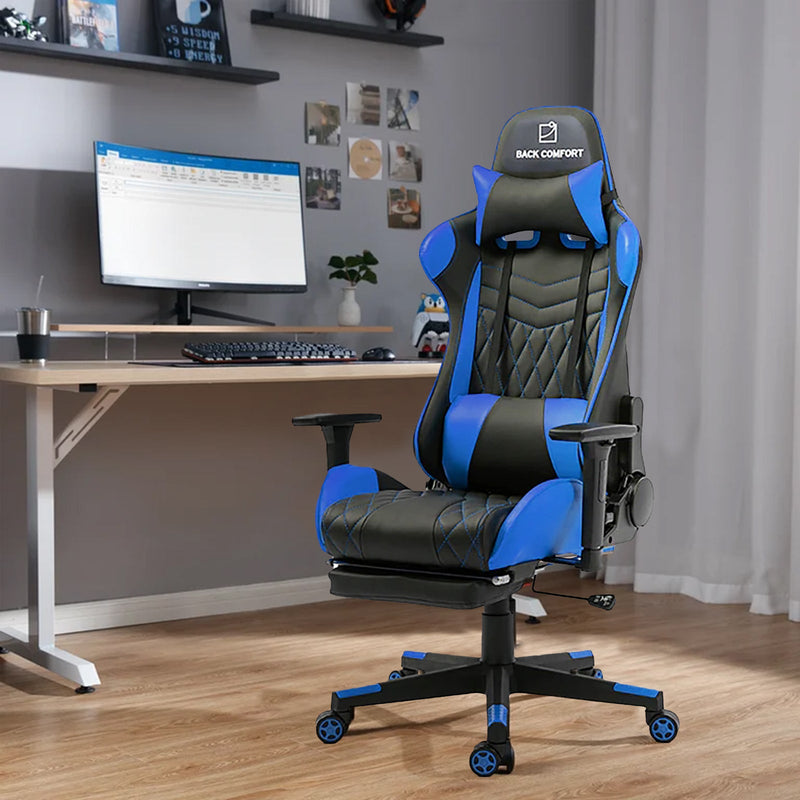 Luxury Gaming Chair with Reclining Backrest, Premium Leather, Neck and Foot Support - Al Rugaib Furniture