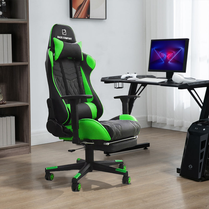Luxury Gaming Chair with Reclining Backrest, Premium Leather, Neck and Foot Support - Al Rugaib Furniture