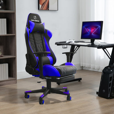 Luxury Gaming Chair with Reclining Backrest, Premium Leather, Neck and Foot Support - Al Rugaib Furniture