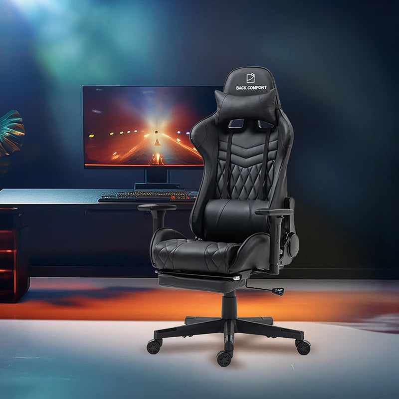 Luxury Gaming Chair with Reclining Backrest, Premium Leather, Neck and Foot Support - Al Rugaib Furniture