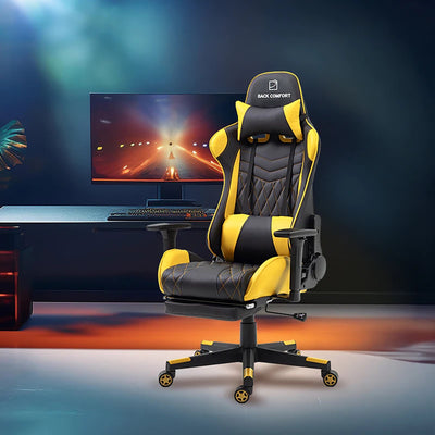 Luxury Gaming Chair with Reclining Backrest, Premium Leather, Neck and Foot Support - Al Rugaib Furniture