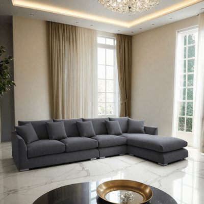 Luxury L - Shaped Sofa with Plush Cushions – Dark Grey - Al Rugaib Furniture