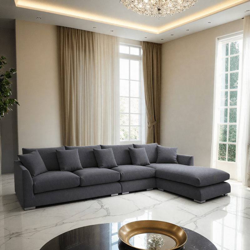 Luxury L - Shaped Sofa with Plush Cushions – Dark Grey - Al Rugaib Furniture