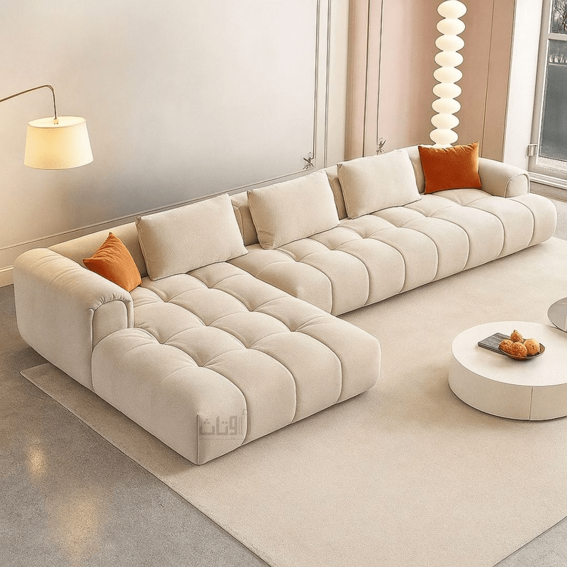 Luxury Low-Profile Tufted L-Shaped Sofa – Beige Corner Sofas| Otath